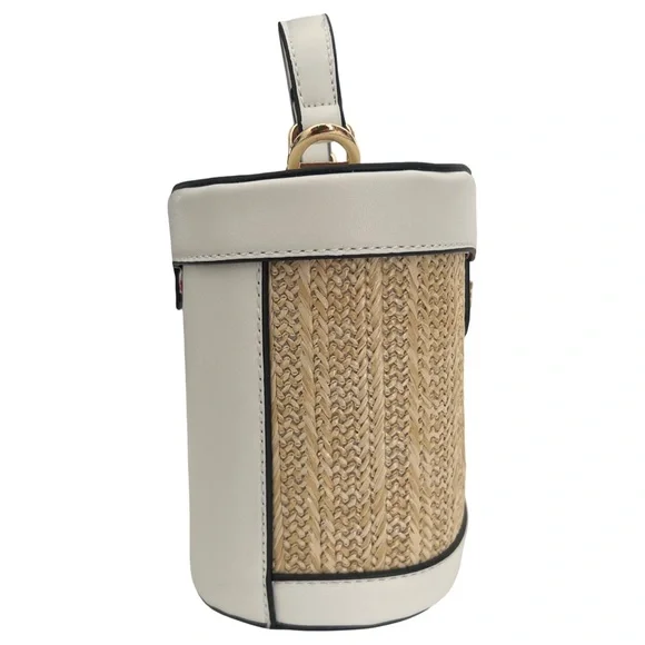 Wicker Tan & White Mini Handbag Crossbody Shoulder Purse Alyssa Bag - Picture 2 of 10